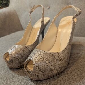 Giuseppe Zanotti peep toe slingback heels snakeskin beige leather